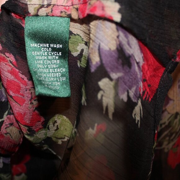 Lauren Ralph Lauren long sleeve sheer black floral blouse with ruffle details XL - Picture 6 of 9